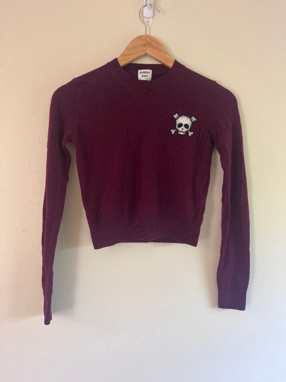 Aritzia Sunday Best Skull Cropped Sweater - Maroon